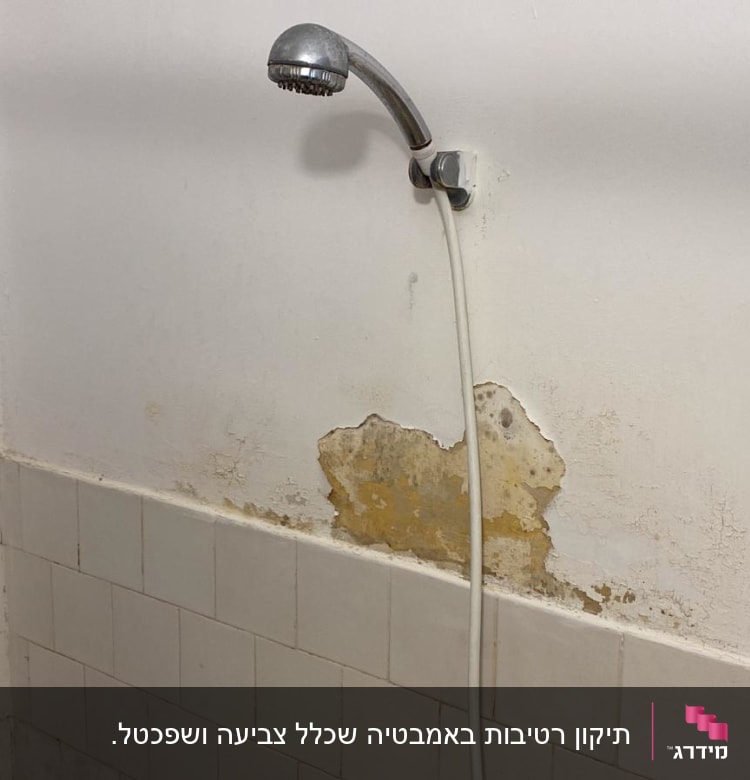 קיר עם קילופי צבע ליד ראש מקלחת